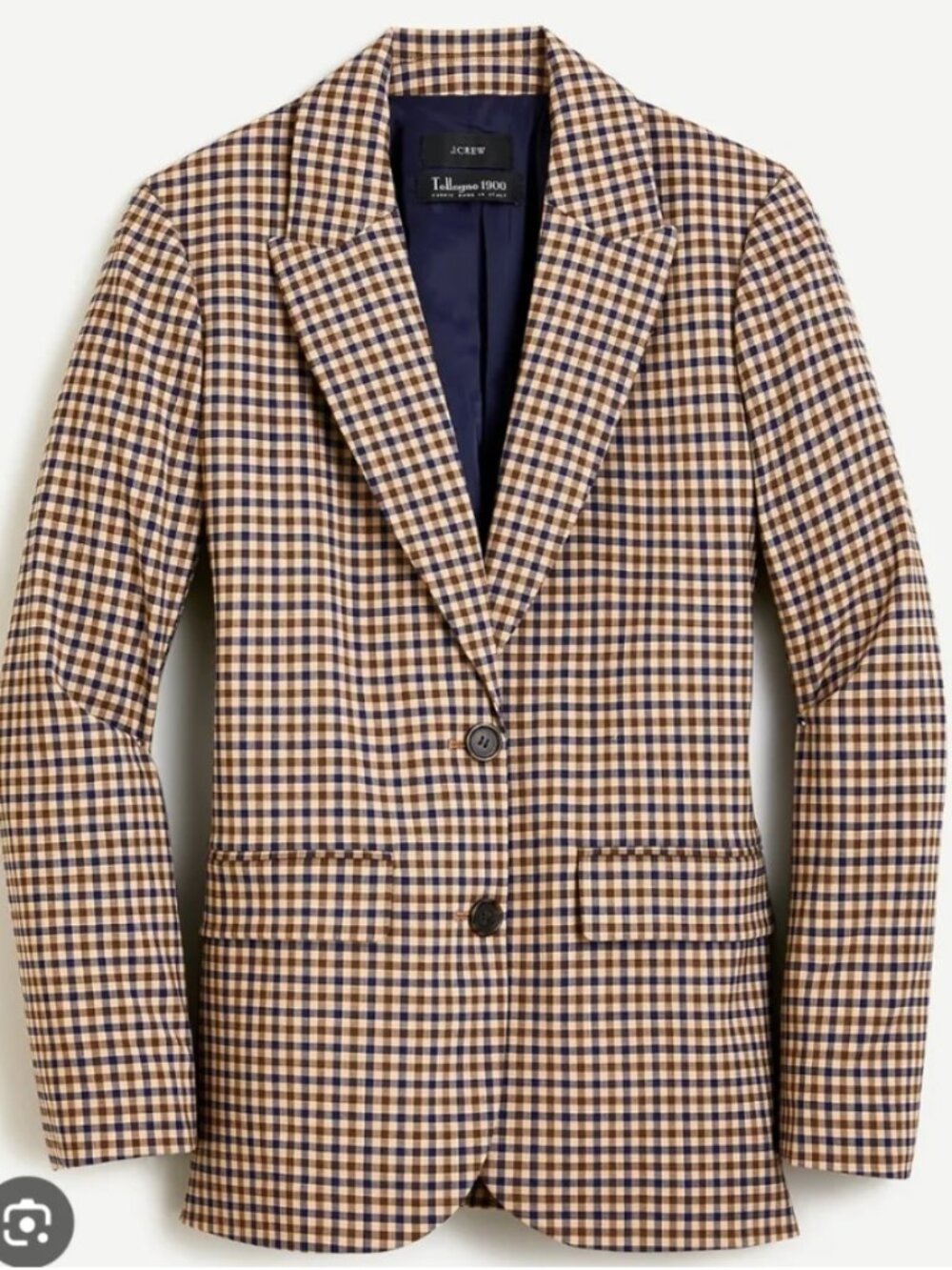 J. Crew Boyfriend Blazer in Plaid Italian Stretch Wool Beige Brown Navy,  size 2